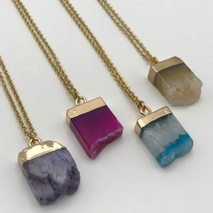 Natural Agate Necklace | Stainless Steel Chain